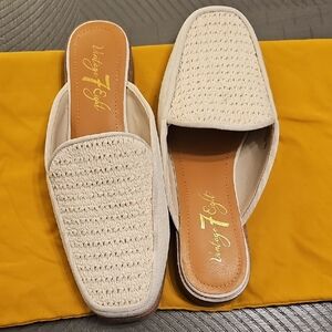 Vintage 7 Eight Cream Woven Mules